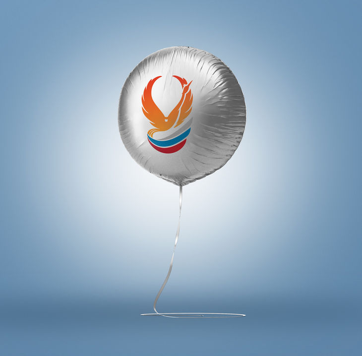 Вертикальный логотип Федерации воздухоплавательного спорта России. Нанесение фирменного знака на шар