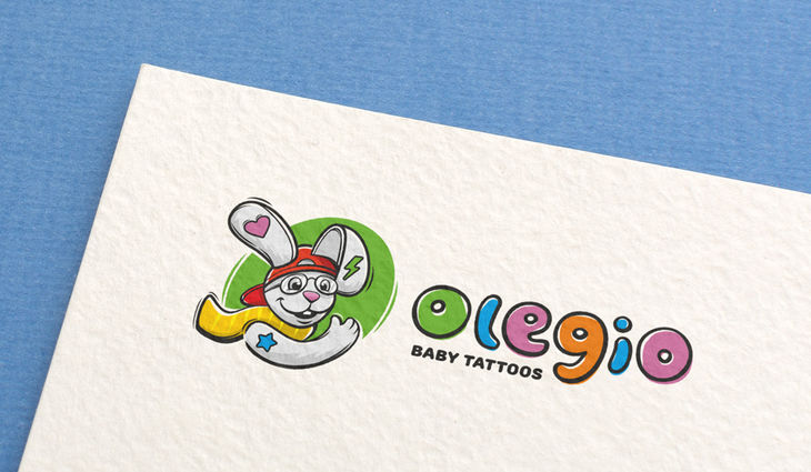 Горизонтальная композиция логотипа для бренда детских тату Olegio